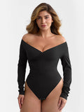Long-sleeve Pleated Tummy-Control Thong Bodysuit