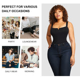 Square collar sexy bodysuit