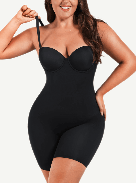 Fancy cupped mid-thigh body shaper