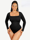 Long sleeve square neck thong bodysuit