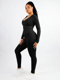 V-neck Long-sleeved Jumpsuit