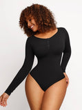 Three Buttons Long-sleeved Thong Bodysuit