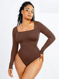 Long sleeve square neck thong bodysuit