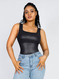 Faux Leather Tummy-control Bodysuit