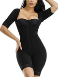 Short sleeve front-zip full body shaper