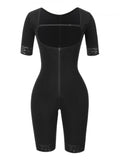 Short sleeve front-zip full body shaper